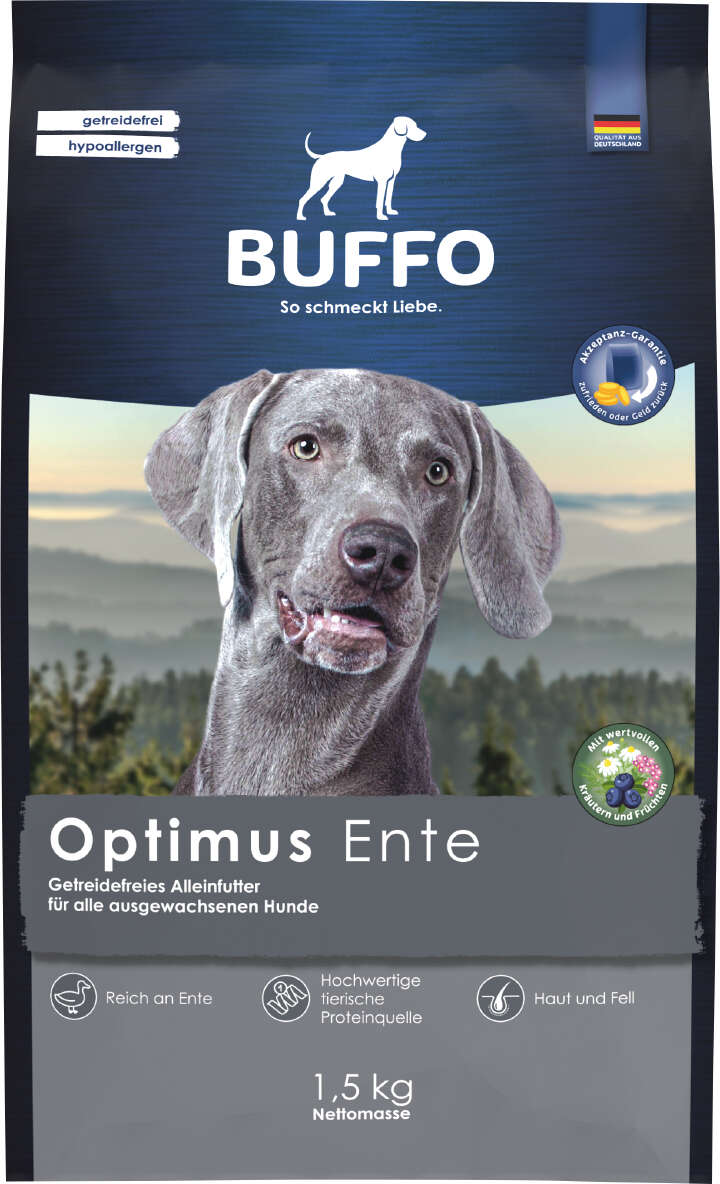 BUFFO Hunde-Trockenfutter Optimus getreidefrei Ente
